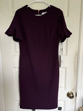 Calvin Klein Plum Ruffle Sleeve Midi Dress